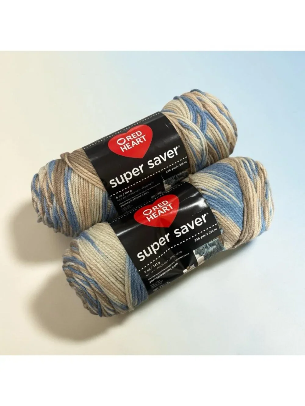 New Red Heart Super Saver Mirage 5 oz 2 Pack Skeins Yarn Blue Brown White